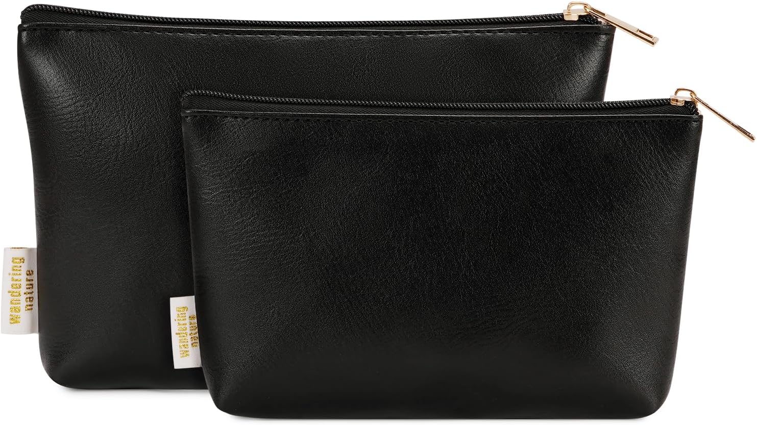Small Makeup Bag for Handbag 2 Pack Small Cosmetic Bag for Purse 2Pcs Make Up Pouch Vegan Leather Portable Make Up Bags for Women with Zipper, Black (Patent Pending)