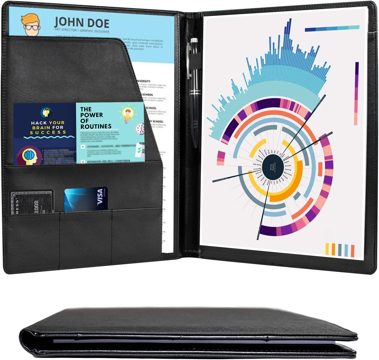 PAPERCODE - New 2018 Slim and Lightweight Padfolio Portfolio - Tablet Folder - 360 Bend - Fingerprint Resistant - Includes Bonus College-Ruled Writing Pad