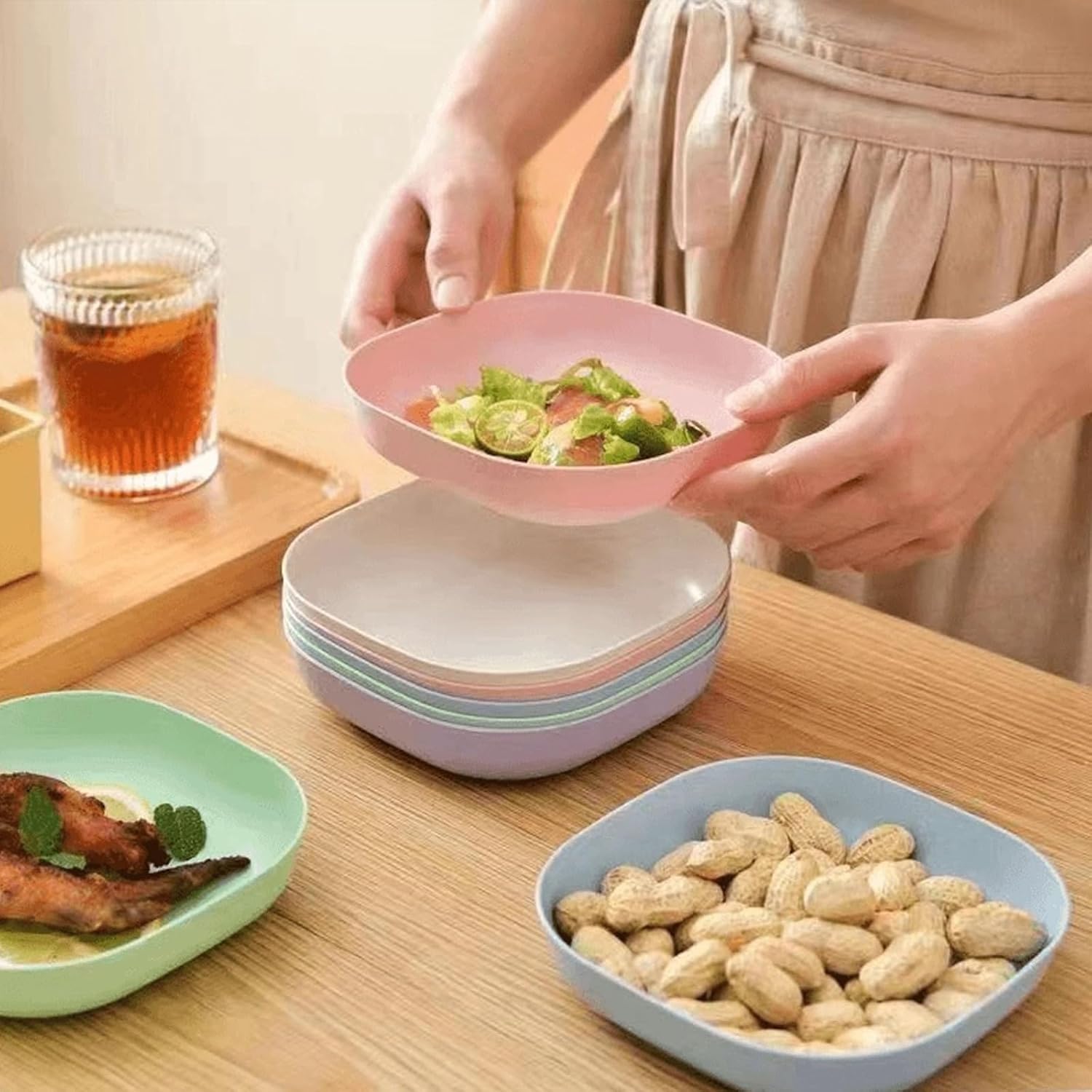 10 Pcs Wheat Straw Plates, 5.5-inch Square Lightweight Unbreakable Dinner Dishes Plates Set, Fruit Dish, Side Dish Plate, Home Storage Plate (Quadrate)