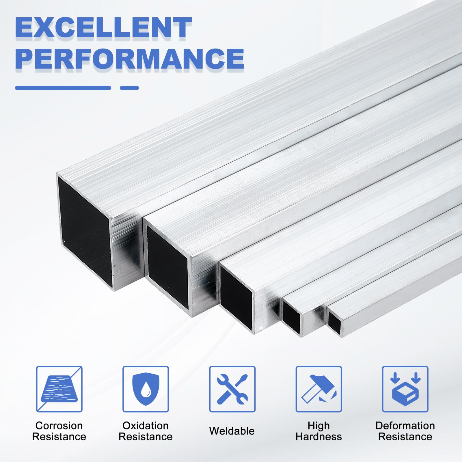 6063 Aluminum Square Tubes - 12" Length -4