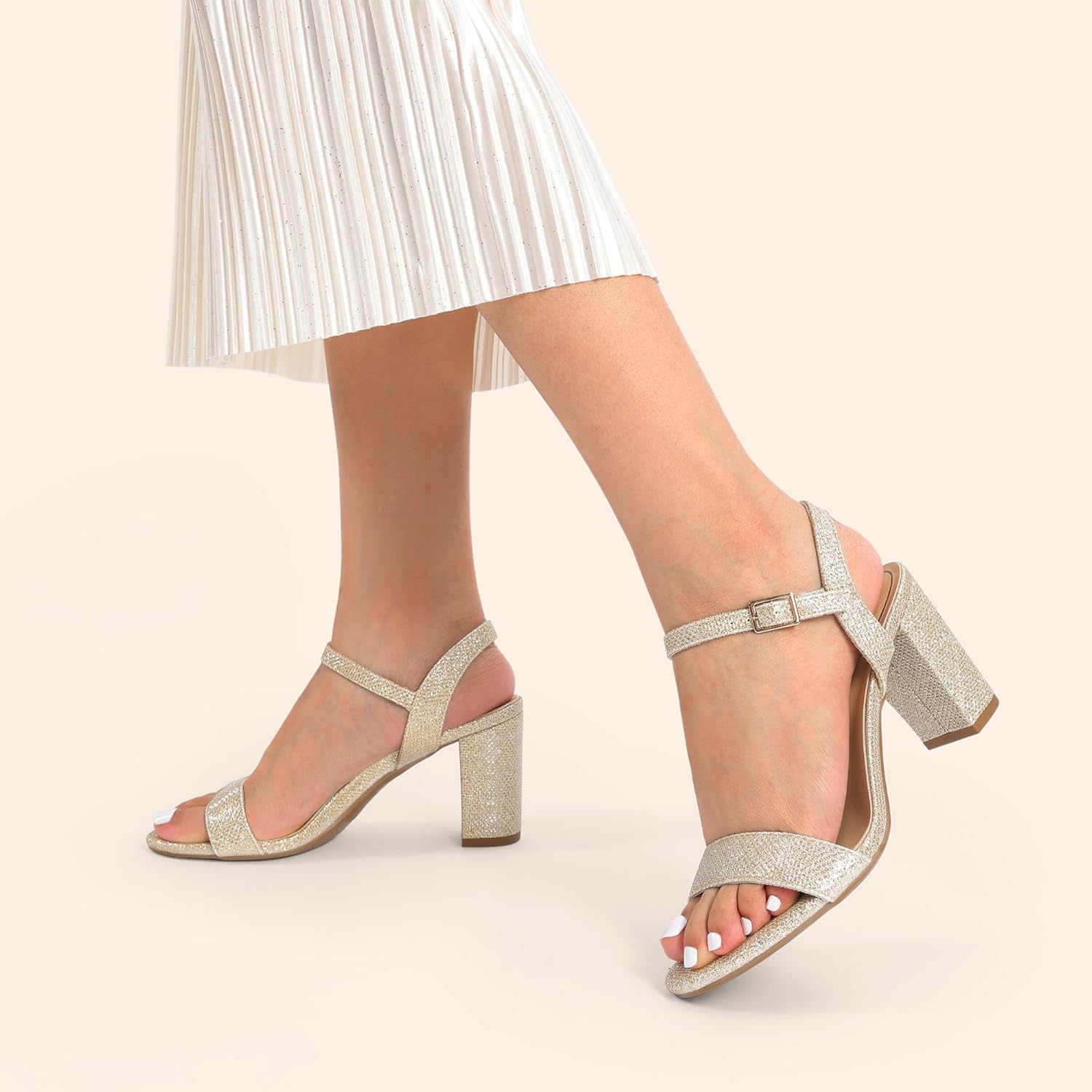 DREAM PAIRS Women's Chunky Heels Block Round Open Toe Ankle Strap Heel Fashion Wedding Party Comfort Dress Sandals Shoes