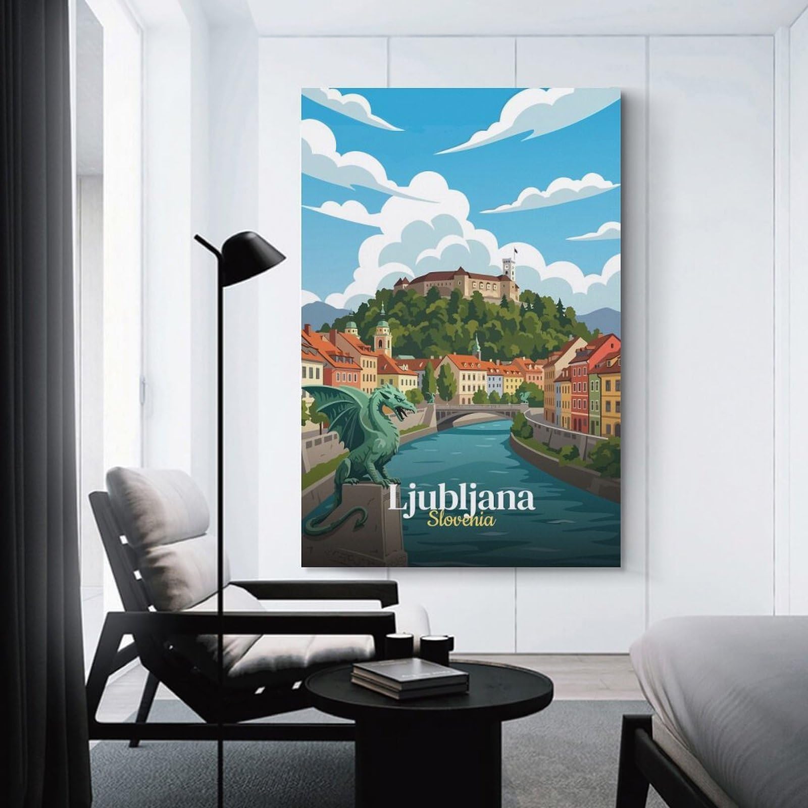 Junmoney Ljubljana, Slovenia Travel Canvas Wall Picture, 24x36inch(60x90cm), for Bedroom Walls, Guest Spaces Or Lounges, Stylish Decor for A Restful Room Update