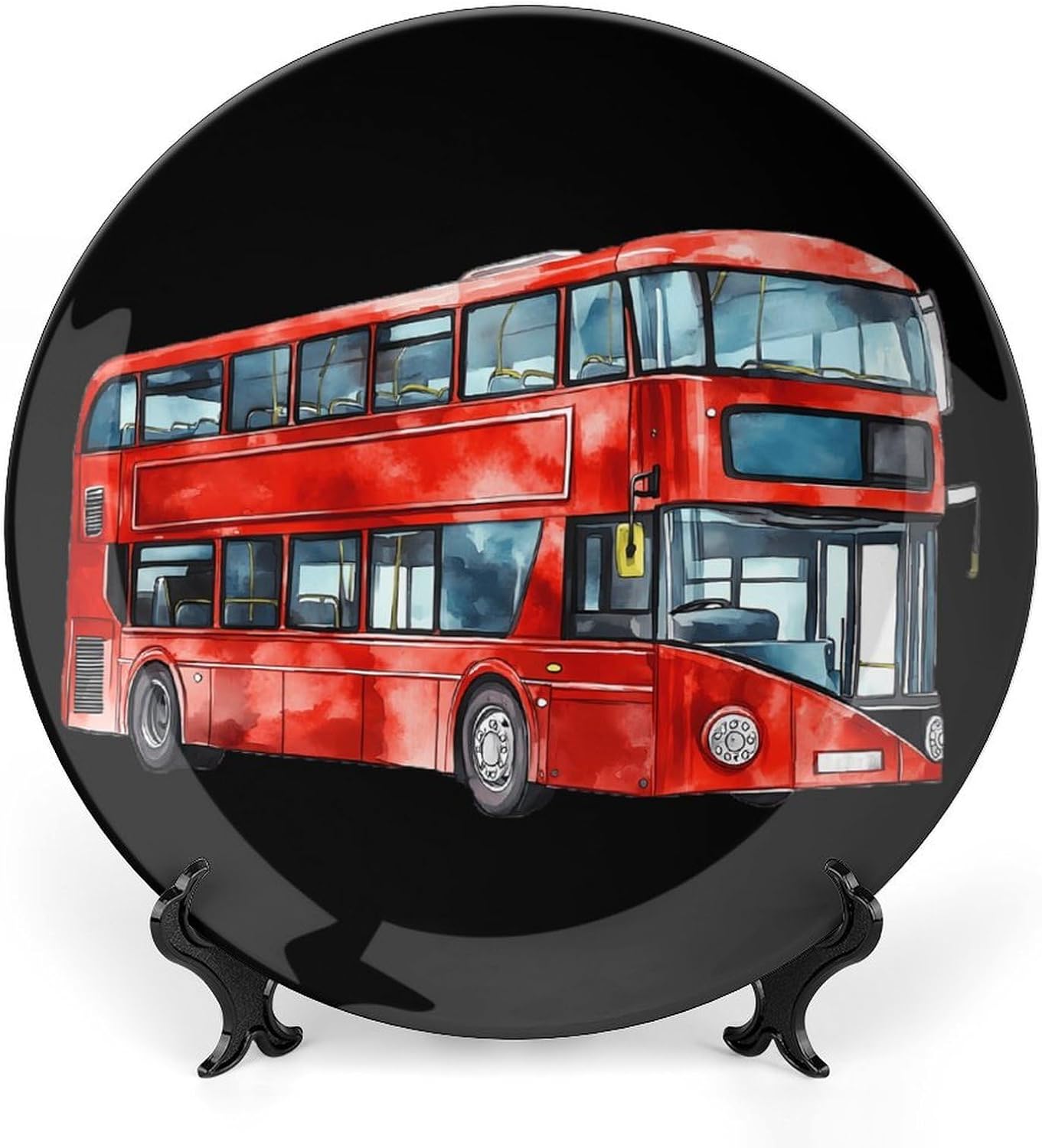 Watercolor London Bus Decorative Plates for Display Ceramic Plate Tray with Stand Hanger Home Decor