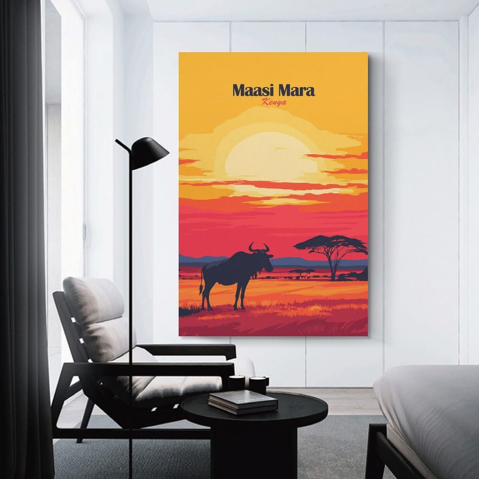 Junmoney Canvas Wall Decor Maasai Mara Sunset, 08x12inch(20x30cm), for Lounge Decor, Bedroom Walls Or Flats, Eye Catching Artwork for Blank Walls