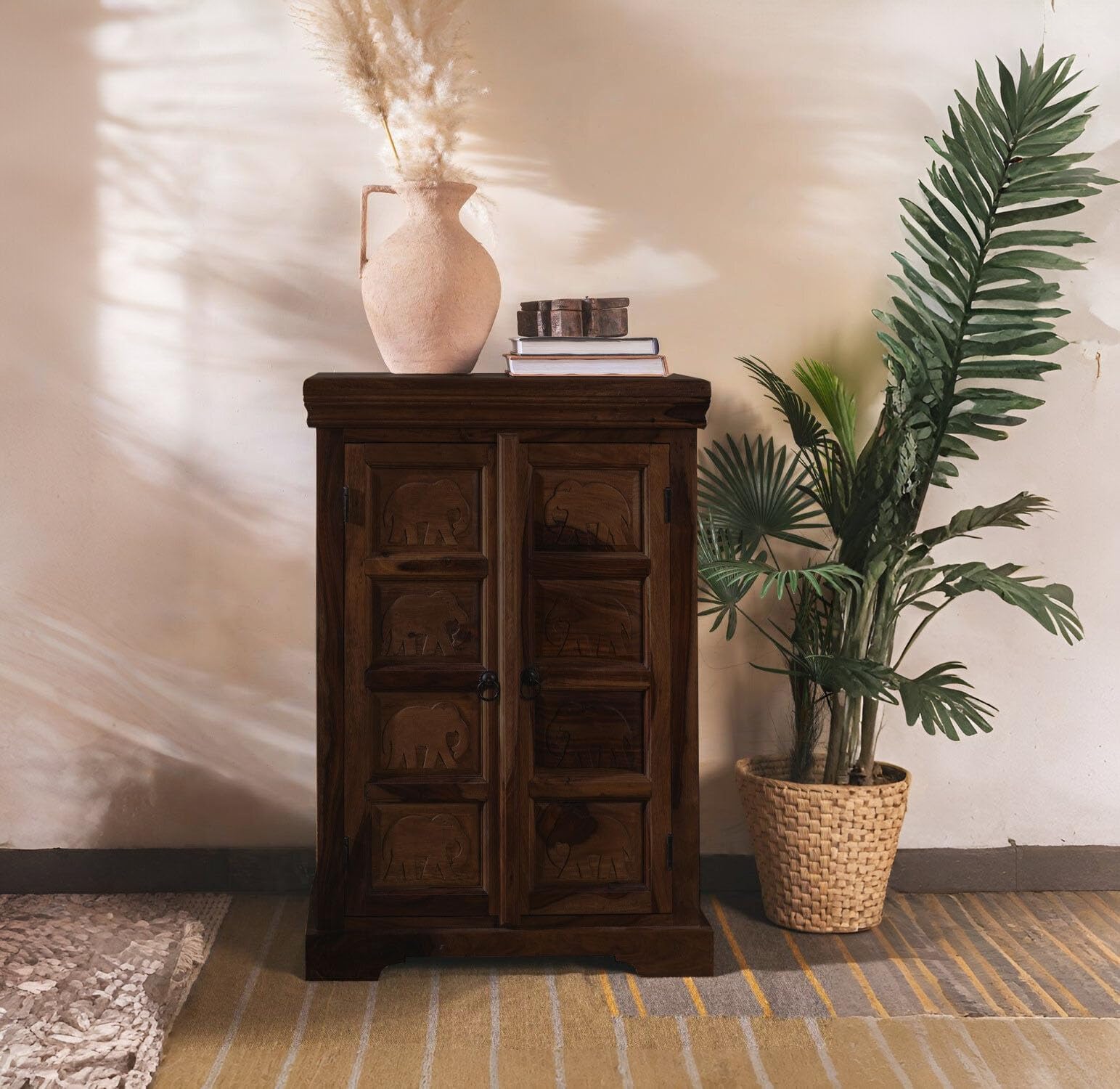 ANGEL FURNITURE sheesham Wood Storage gajraj Cabinet in Honey Finish 60x35x90 CM | Book Storage | Sideboard (Walnut Finish)-image-4