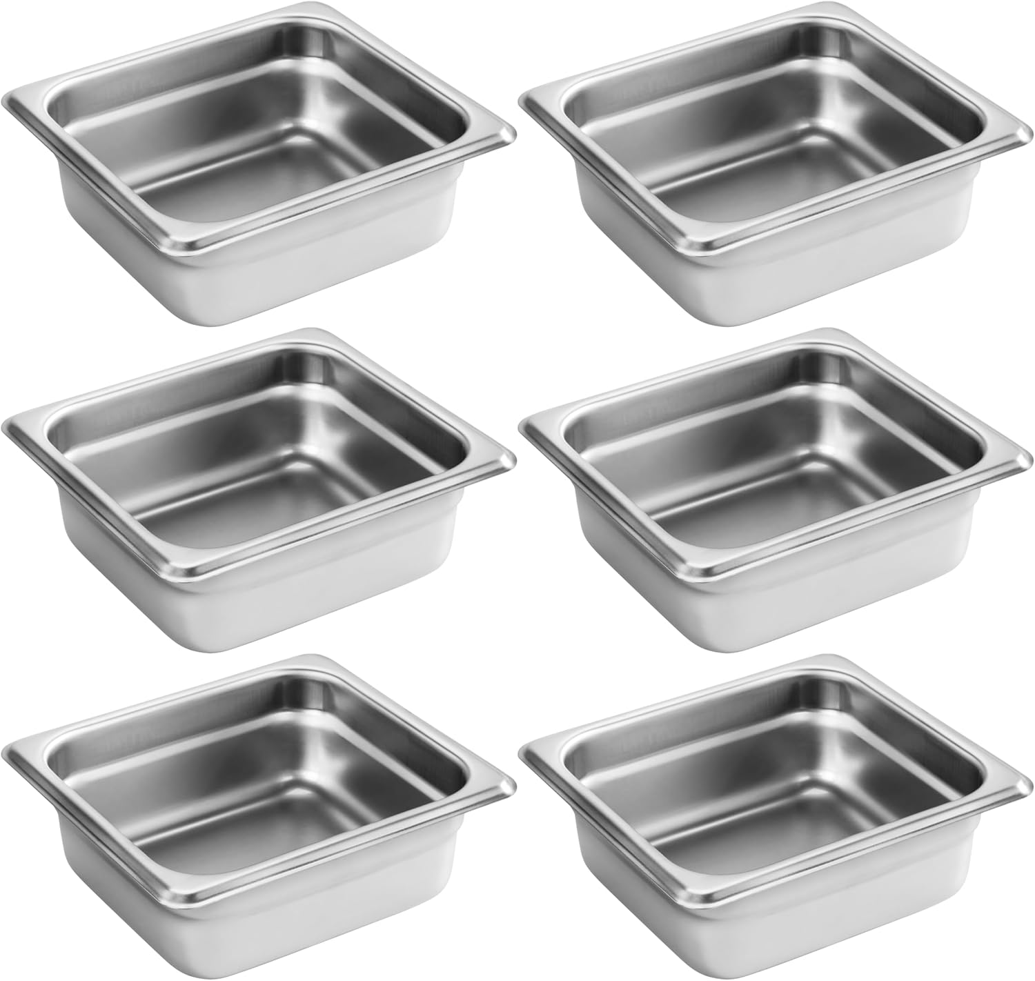 New Star Foodservice 1/6 Size Stainless Steel Steam Table Pan, 7.0 x 6.4 x 2.5 Inches, 18/8 Stainless Steel, 24 Gauge, NSF Certified (Set of 6)