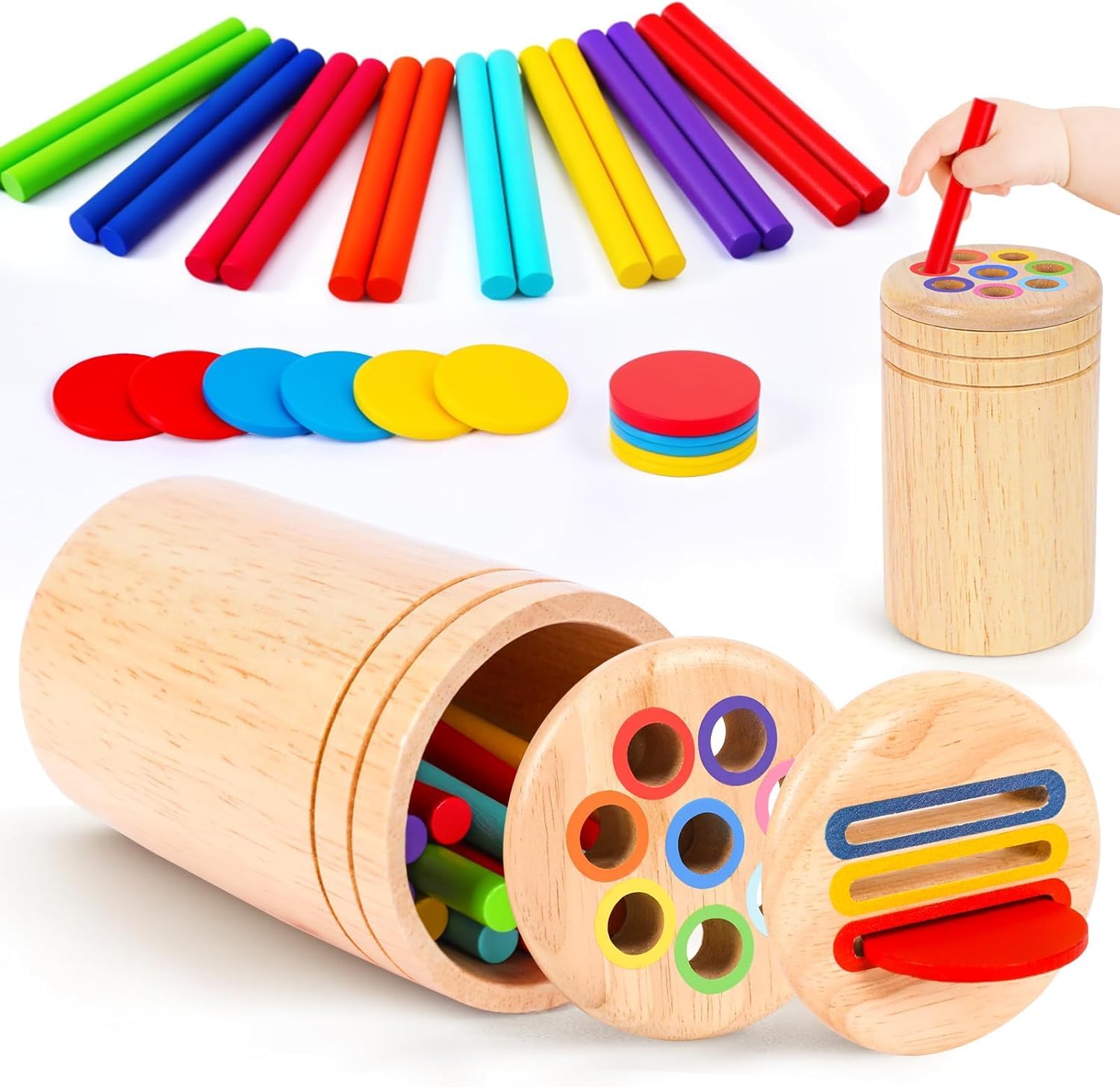 Embosomitr Early Learning Montessori Toys for 1 2 3 Year Olds - Wooden Color & Shape Sorter, Homeschool Preschool Educational Resources for Toddlers — image 1