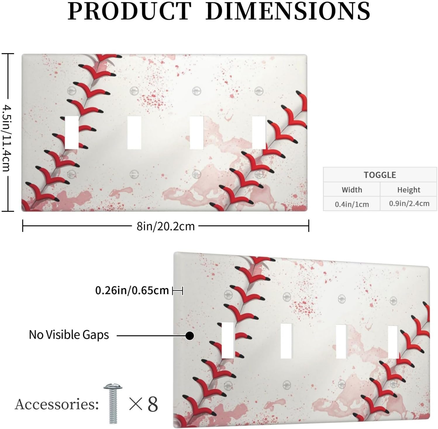 Light Switch Cover Baseball Sports Ball Game 4 Gang Switch Plate Quad Toggle Wall Plates Decorative Switchplate Electrical Outlet Cover for Bathroom Bedroom Decor
