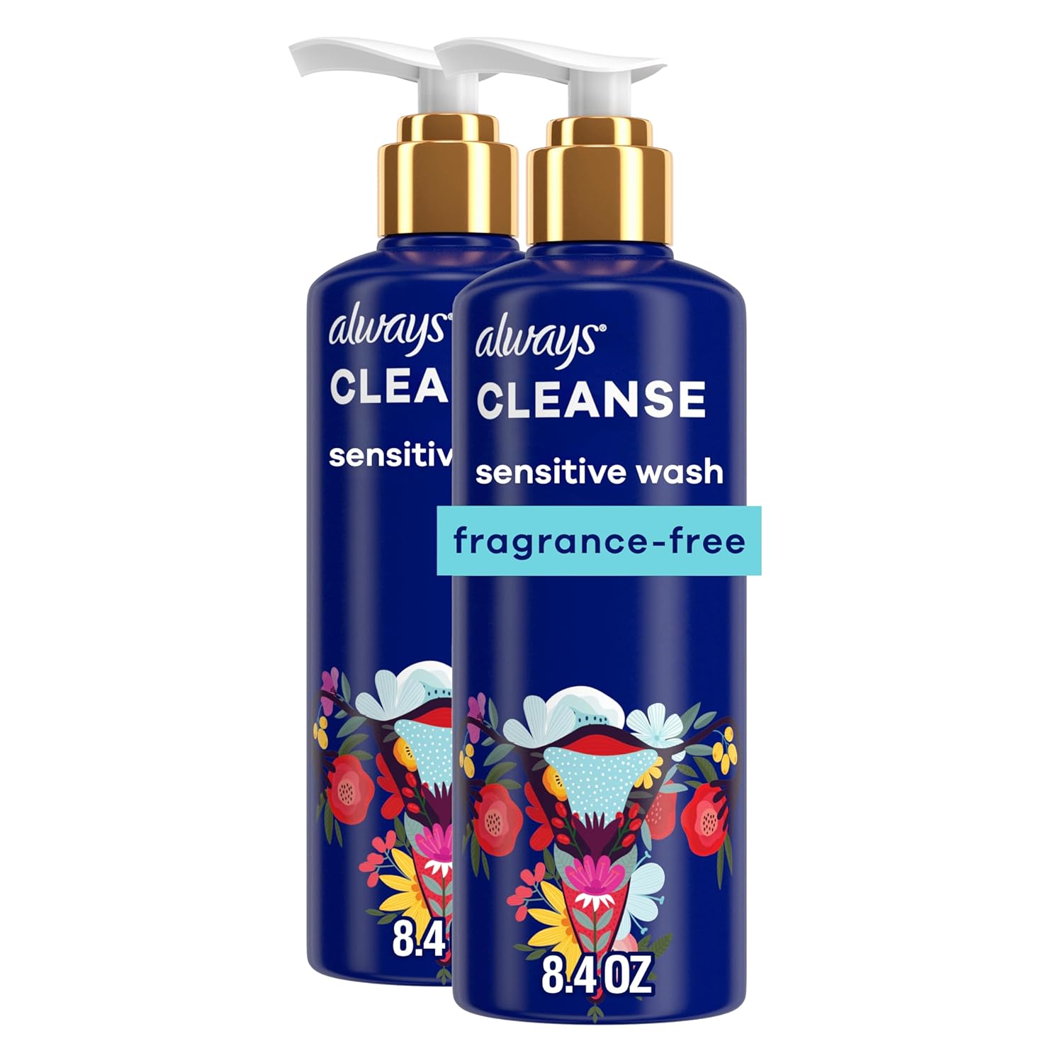 Always Cleanse Feminine Intimate Wash For Women, Ph Balanced For Sensitive Skin, Fragrance-Free, Gynecologist Tested, 8.4 Fl Oz, (Pack of 2) Package may vary Always Cleanse Feminine Intimate Wash For Women, Ph Balanced For Sensitive Skin, Fragrance-Free, Gynecologist Tested, 8.4 Fl Oz, (Pack of 2) Package may vary
