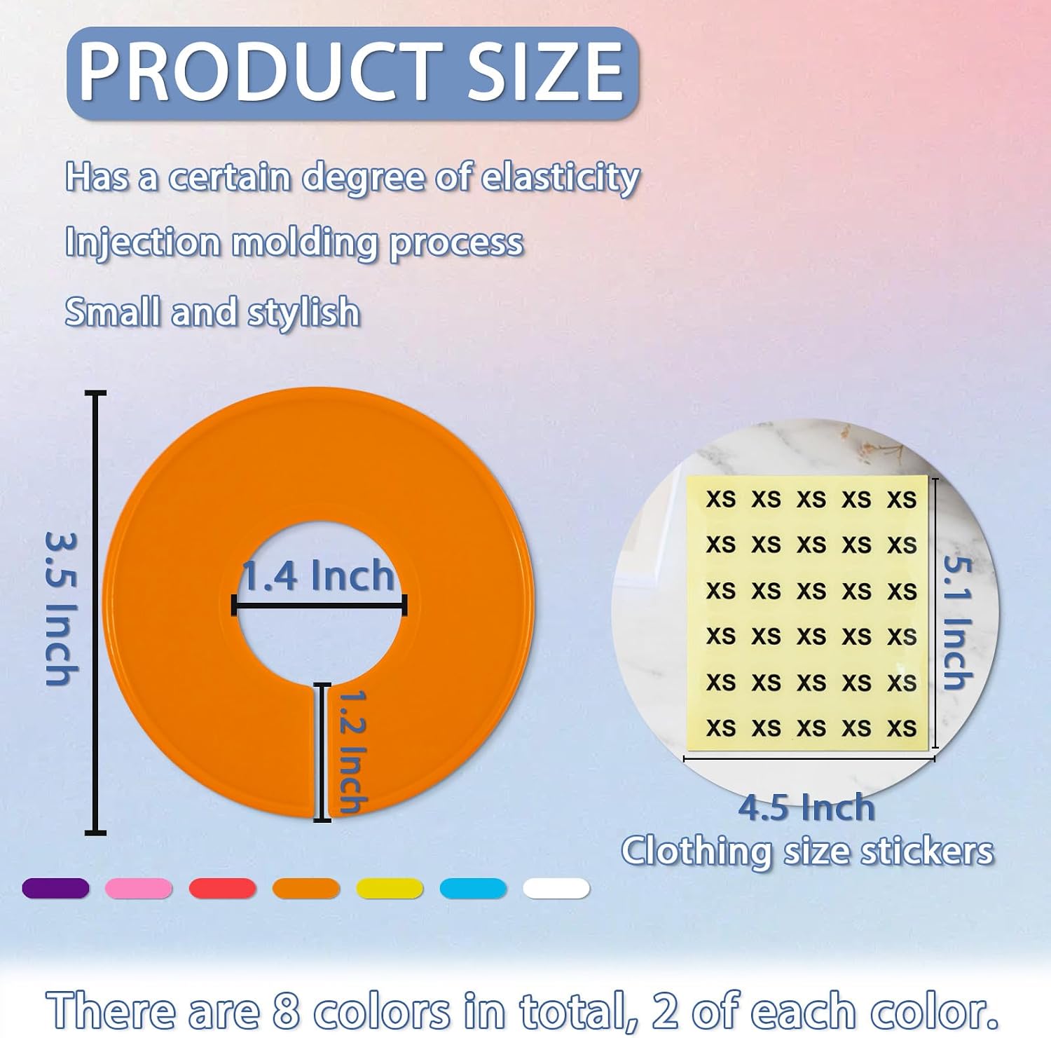 16 Pack Closet Dividers for Clothes Round Colorful Plastic Size Closet Rack Dividers Hangers, 8 Sizes of Clothing Stickers Clear Digital Labels 240 Total