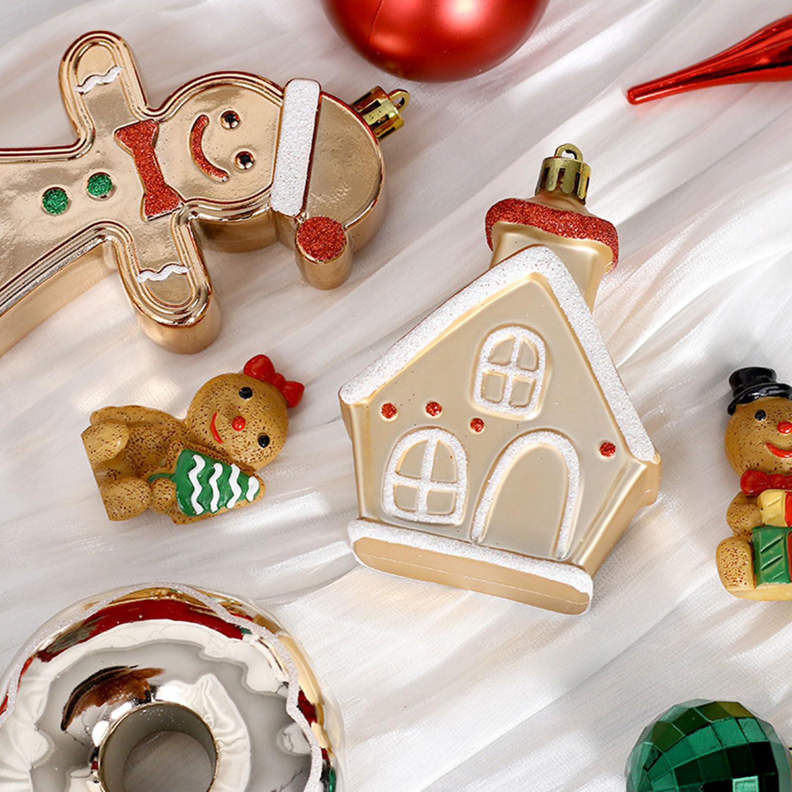 XAGMODSHN 74-teiliges Glitzerndes Weihnachtskugel Ornament Set Für Baum Hochzeit Winter Festival Party Dekoration Bruchsicher Zum Aufhängen Bemalter Weihnachtsbaumschmuck
