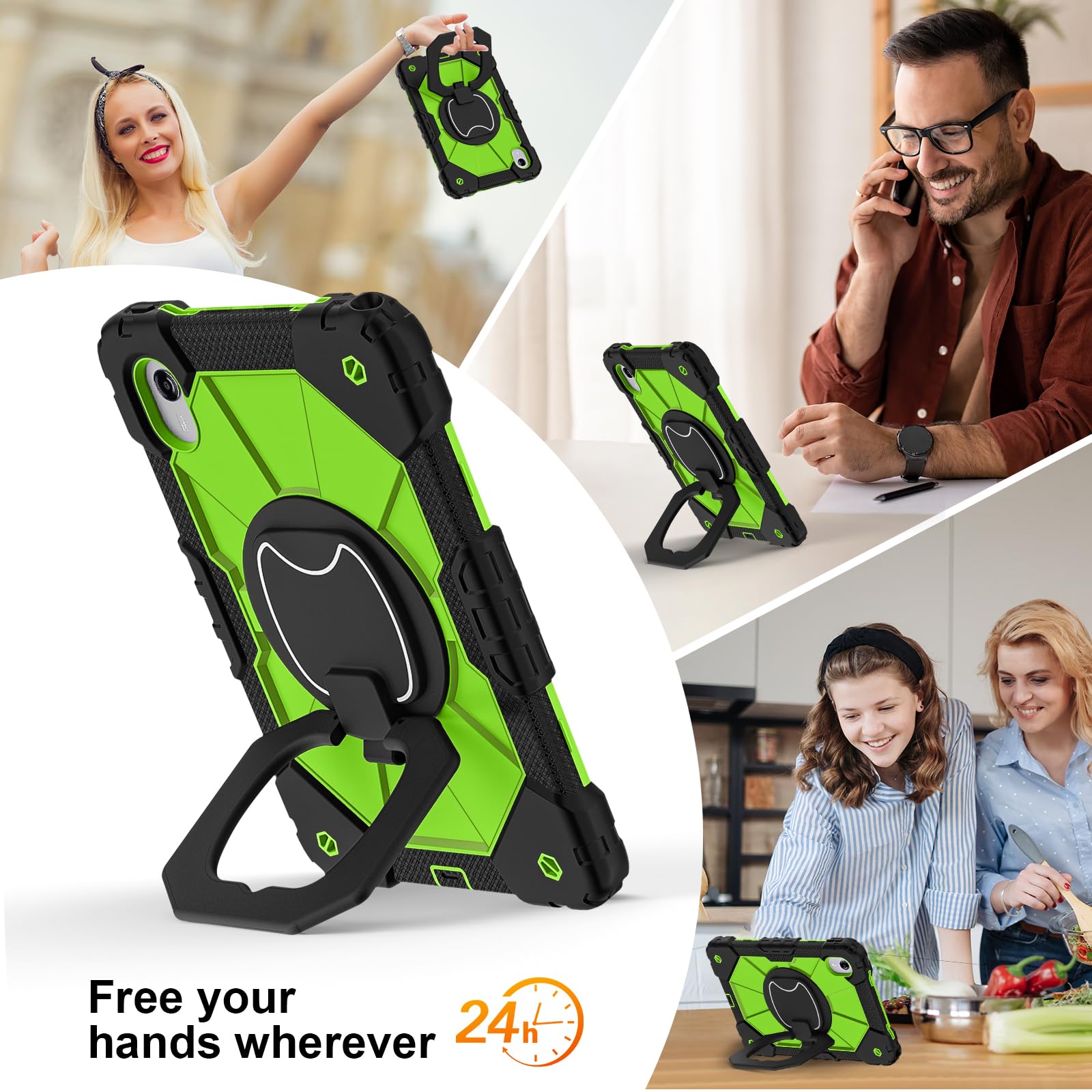 Etui kompatybilne z Motorola Moto Pad (2026) 27.9 cm z podpórką, odporne na wstrząsy, wytrzymałe etui, wytrzymałe, odporne na upadki, tablet, PC, pokrowiec ochronny na ramię (czarno-zielony)