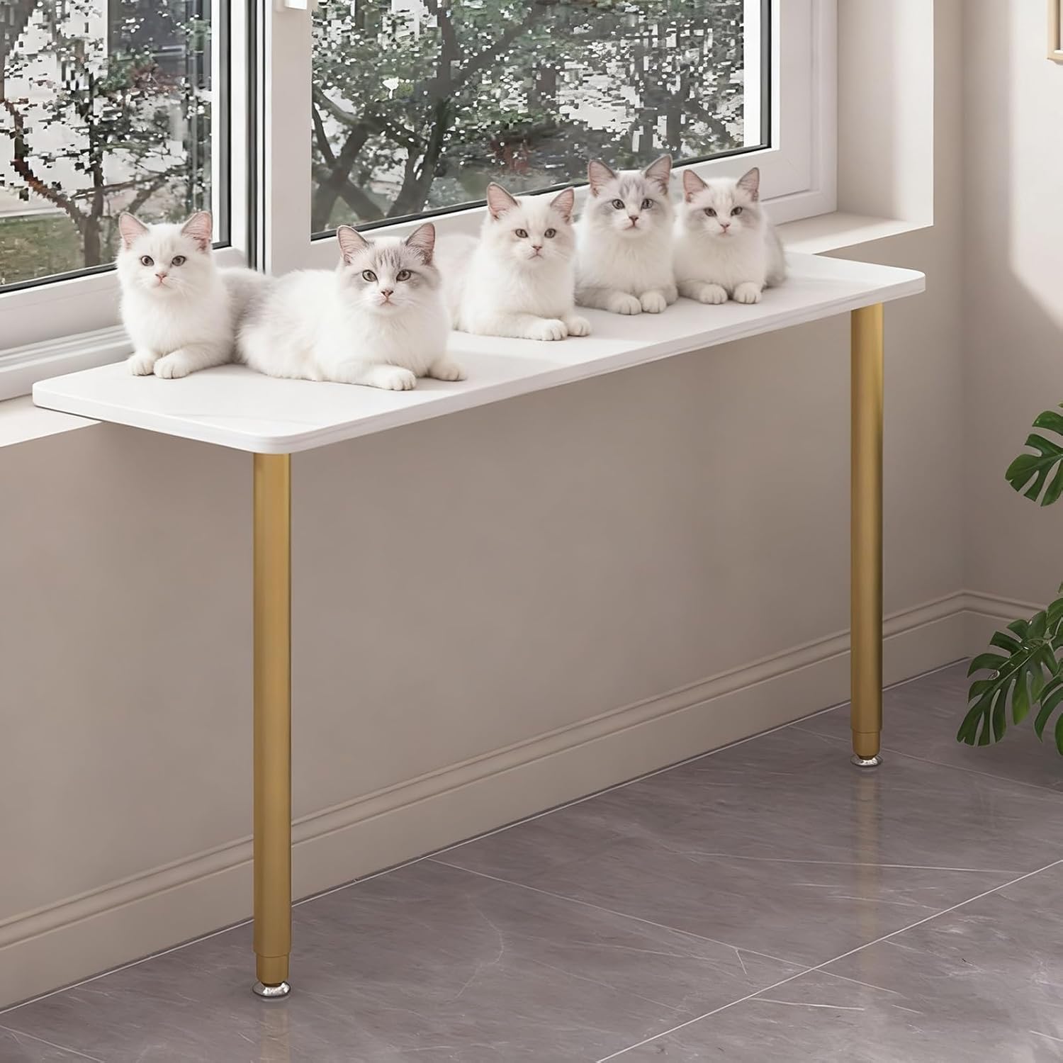 Cat Window Perch with Adjustable Height, 2-Leg Extension Shelf for Small Spaces, Gold Plant Stand, Ideal Cat Ledge for Window, 80x30cm (31.5"x11.75")