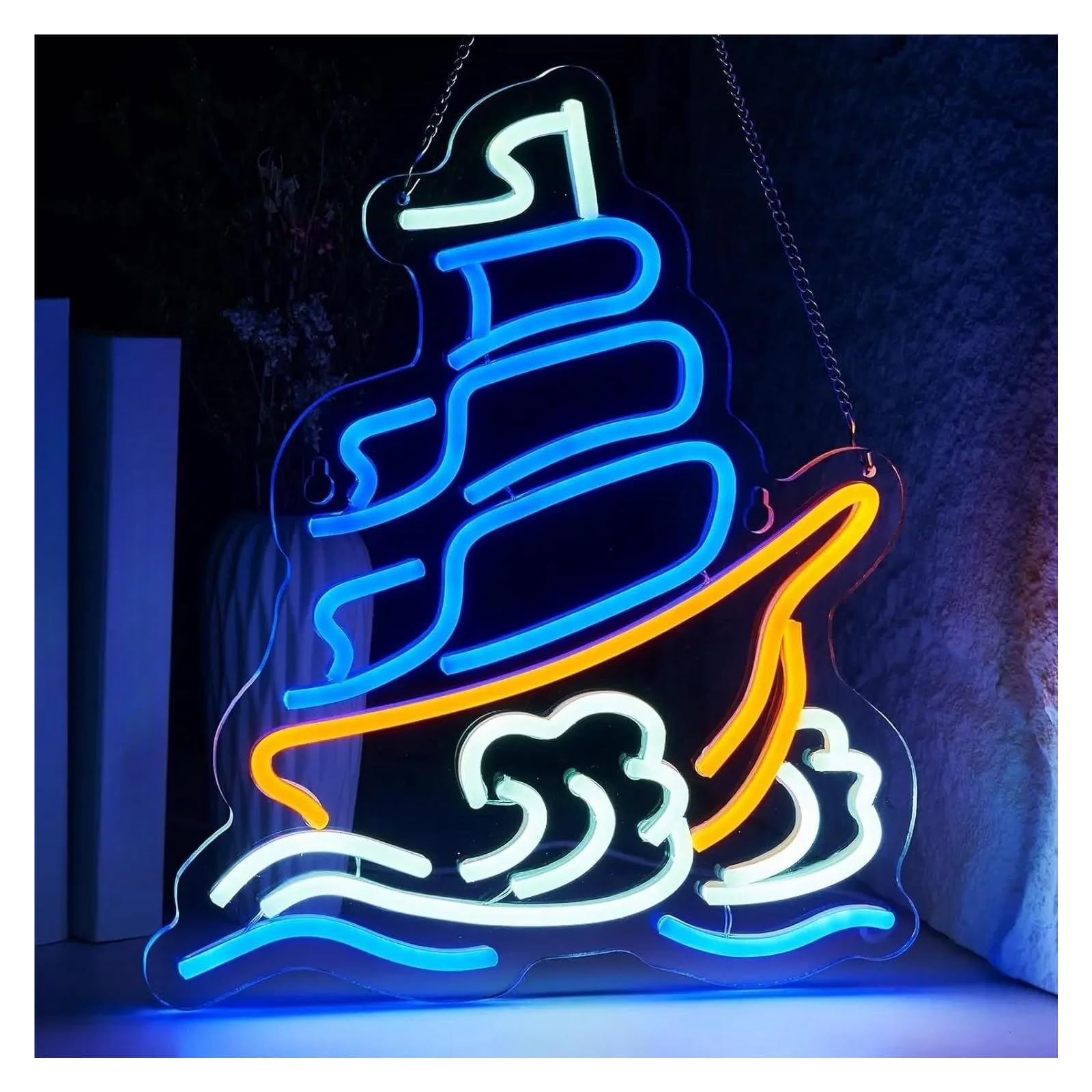 Luz de Diseño de Digital Letrero De Neón De Velero, Luz Regulable Ondulada Para Decoración De Pared, Alimentada Por USB Para Habitación De Cumpleaños, Dormitorio, 33cm×36.3cm
