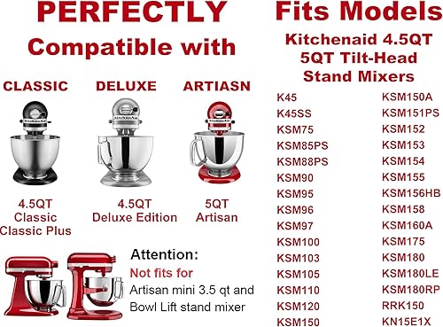 Miniatura 4 de Batidor plano de acero inoxidable para cuencos KitchenAid de 4.5 a 5 cuartos de galón, apto para Classic, Classic Plus y Artisan Serie K45SS, KSM75,