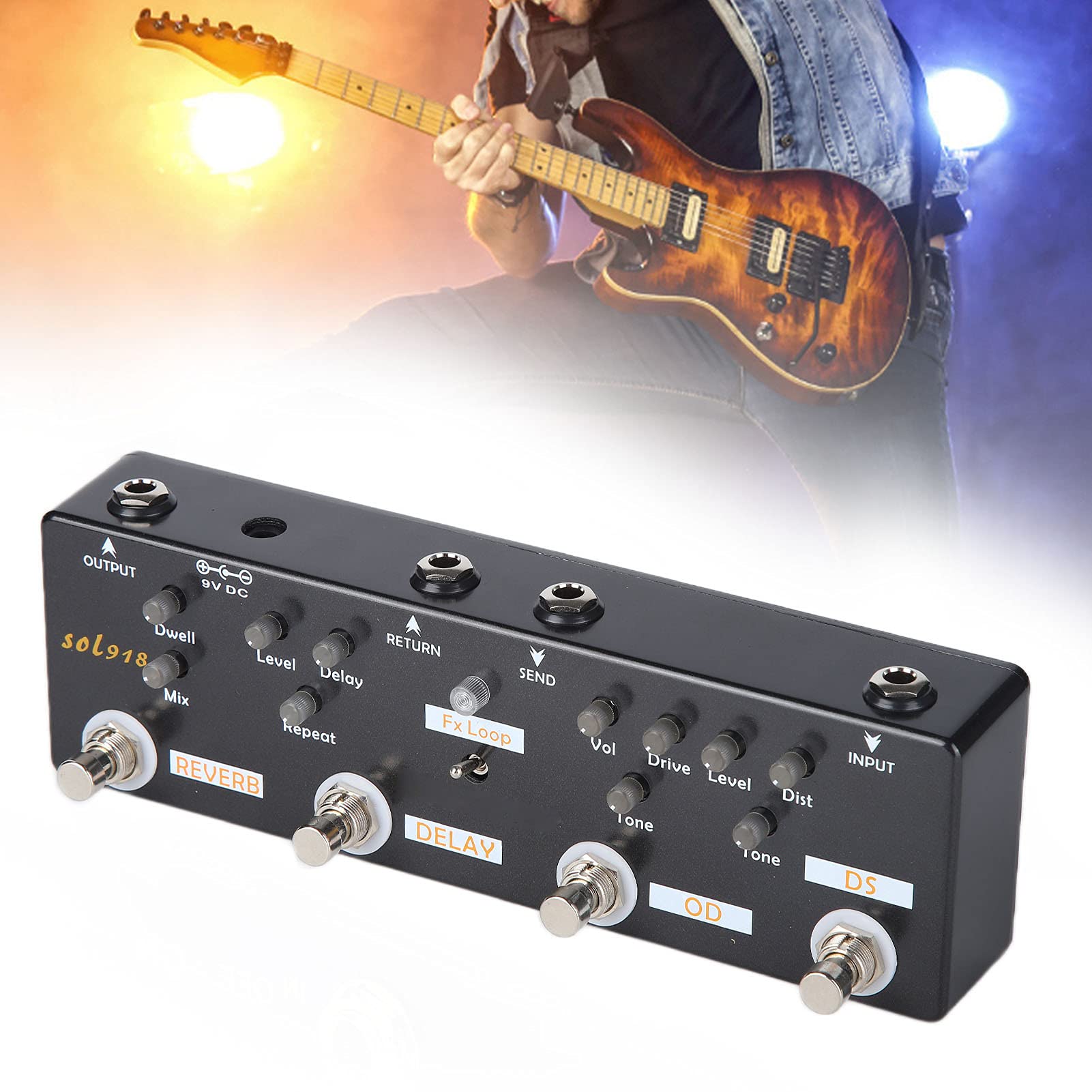 Fafeicy 5 Trybów Efektów, Urządzenia z Efektem Gitarowym, True Bypass, Metalowa Obudowa, Zwarta Konstrukcja, Regulacja Pokrętła dla Miłośników Gitary Elektrycznej w Kolorze Czarnym