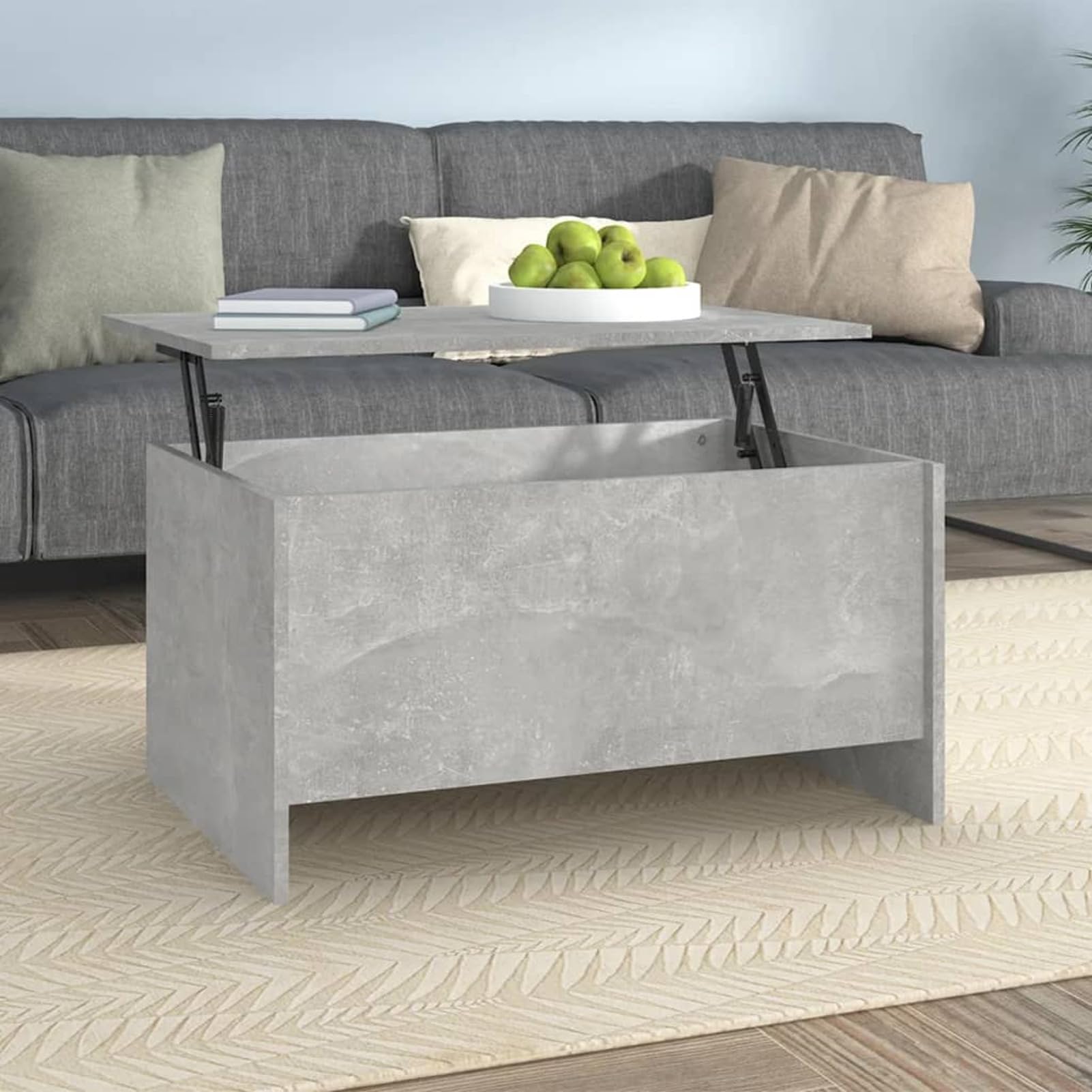 Table basse gris ciment gain de place pour optimiser le rangement de votre salon