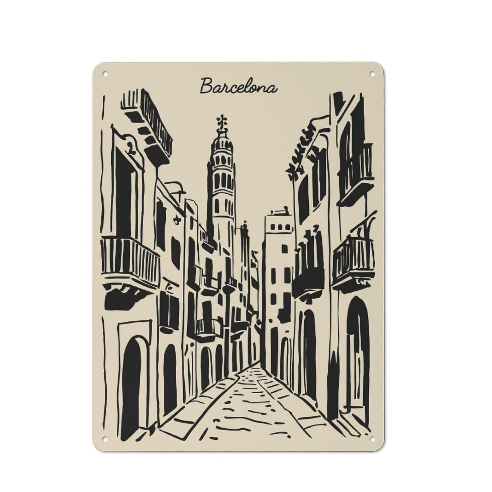 Junmoney Style-9 Barcelona Street Illustration Character Metal Wall Decor 40X30cm, Vintage Metal Sign For Home, Shop, Pub Or Studio Wall