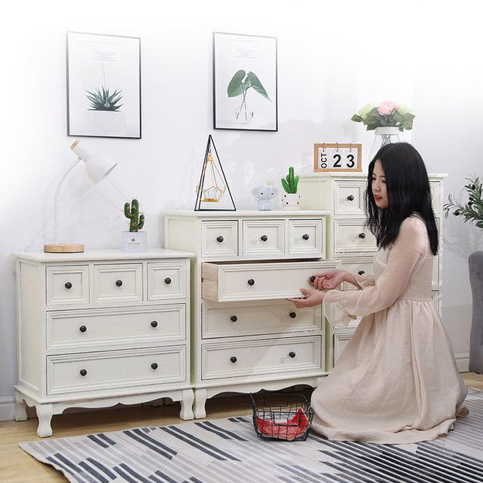 Cómoda, Cajonera con 6 Cajones Organizador Versátil Comoda de Madera Maciza Dormitorio Armario De Almacenamiento Mueble para Ropa No Requiere Ensamblaje ara Recibidor Salón C,80 * 35 * 60CM