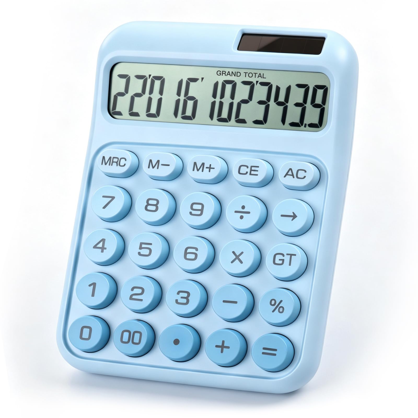 GAOHUI Calculator, 12 Digit Solar Battery Desk Calculator with LCD Display and Big Round Buttons, Blue Calculators Large for Office Home School Work