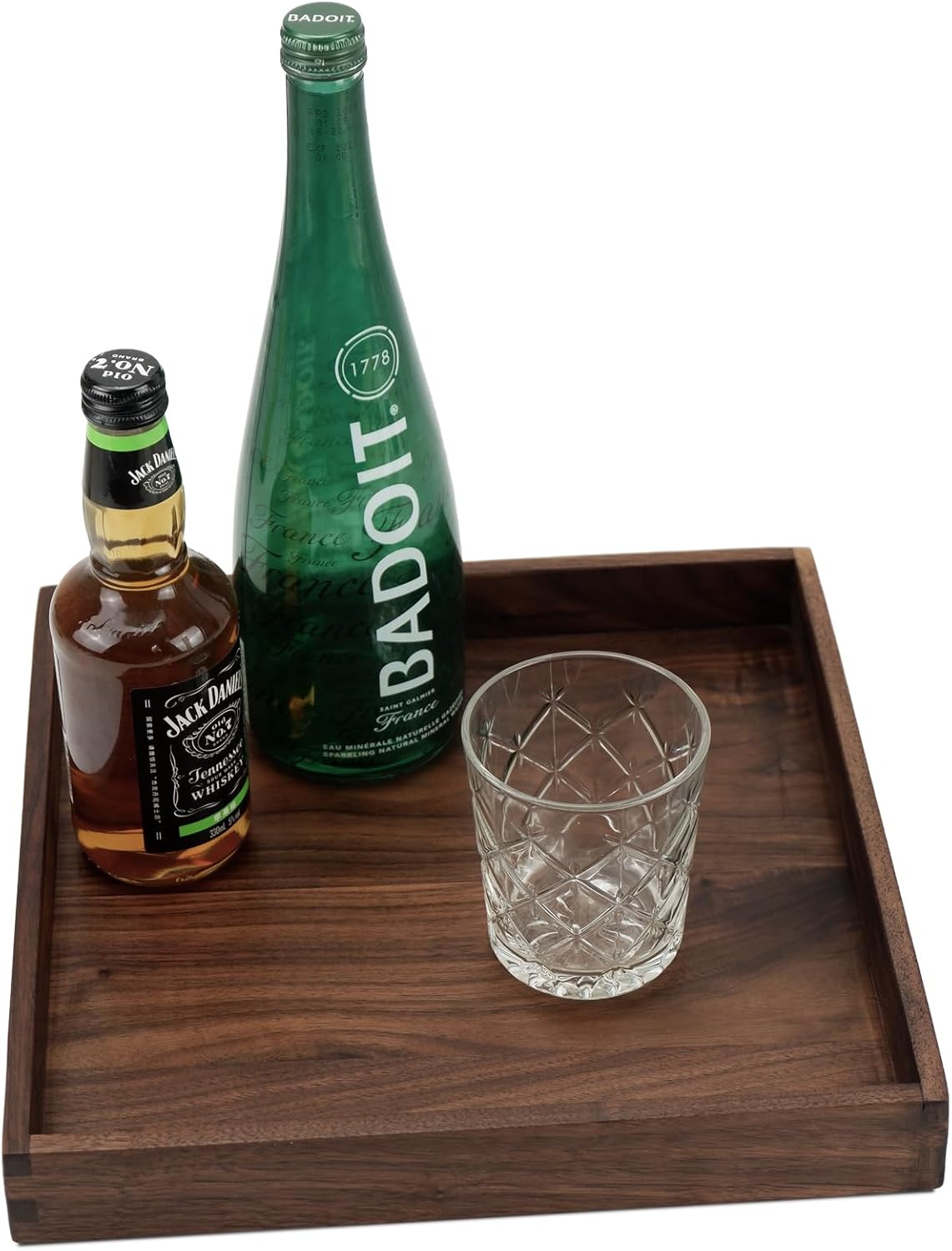 Set of 3 Large Square Solid Black Walnut Wood Ottoman Tray with Handles, Serve Tea, Coffee, Classic Wooden Decorative Serving Tray, 16+14+12 - Image 6