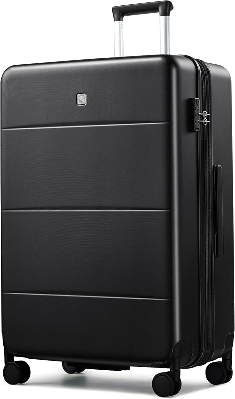 Hanke Equipaje a cuadros grande expandible, valija rígida de 28 pulgadas | Ruedas giratorias silenciosas de 360°, carcasa dura 100 % PC, capacidad de 102 L-114 L, cremallera antirrobo de doble capa, cerradura TSA, negro azabache