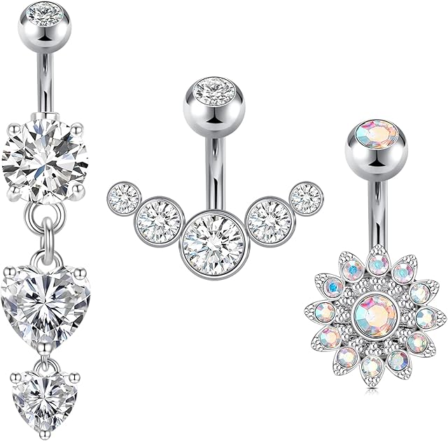 VCMART Stainless Steel Belly Button Bars Set 14G Short Navel Barbells 6mm Belly Ring Piercing Jewellery