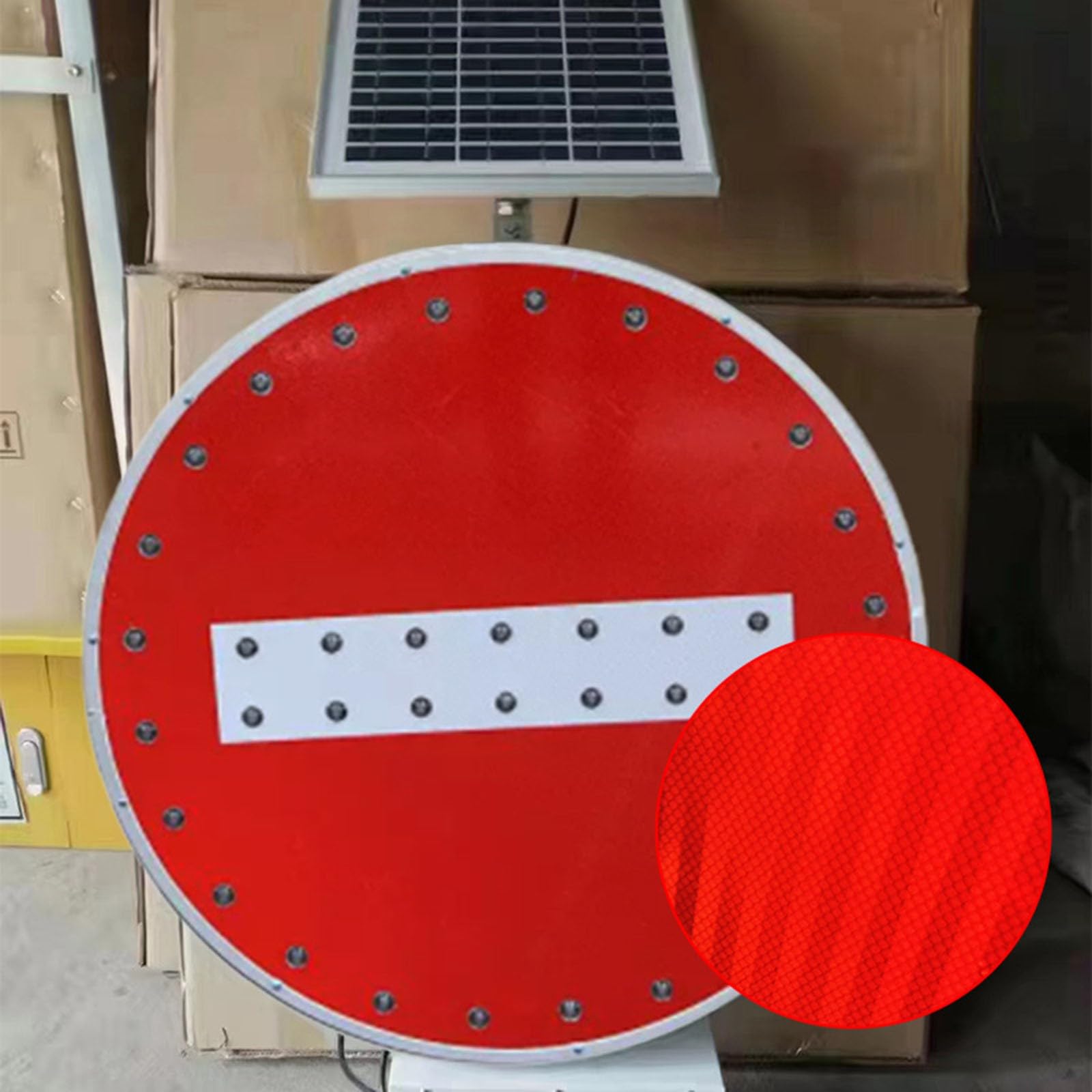 Señales de Advertencia LED de Seguridad Vial sin Entrada con energía Solar-Placa de Aluminio para señal de Seguridad Vial vehicular(60cm/23.6in)