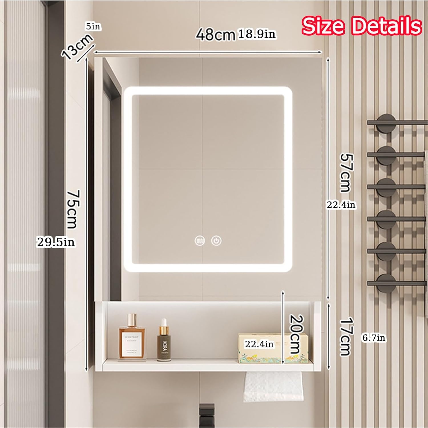 Wall Mounted Storage Cupboard with Mirror，Bathroom Cabinets with Mirror，Applicable to Various Scenarios Such As Residences, Business Hotels, Apartments, Etc.(Smart Model,48 * 75cm)