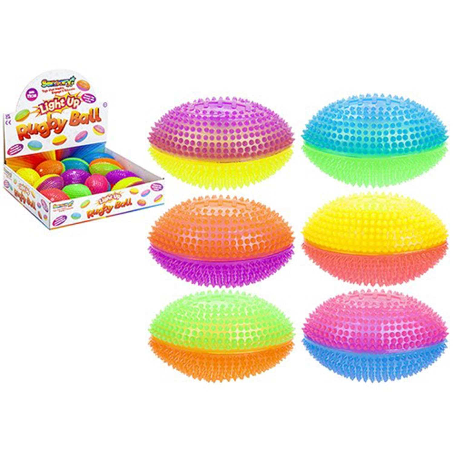 TWO TONE LIGHT UP RUGBY BALLS 11CM 6 ASSORTED