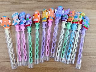 24 Packs Bulk Mini Robot Cartoon Bubble Wands, for Kids Toys Holiday Party Favors School Classroom Student Party Supply Gifts
