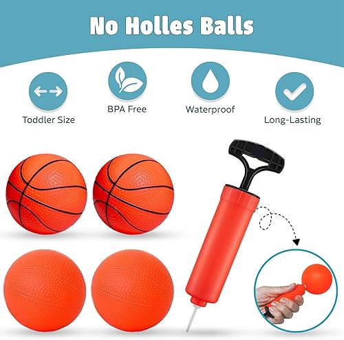 Miniatura 3 de MARPPY Juguetes de baño aro de baloncesto para bañera para niños pequeños y niños, juguete de ducha sin moho con 4 bolas sin agujeros, divertidos