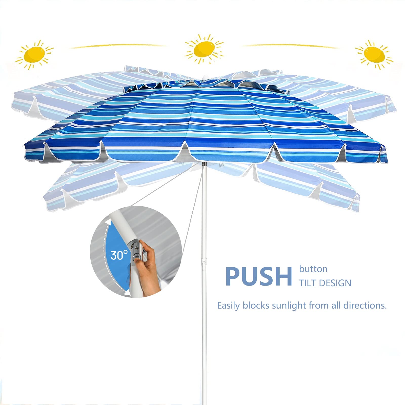 Giantex 243 cm Ombrellone da Spiaggia con Palo Centrale, Protezione Solare e Pioggia, Ombrellone Portatile con Borsa di Trasporto, Adatto a Piscina, Giardino e Terrazzo