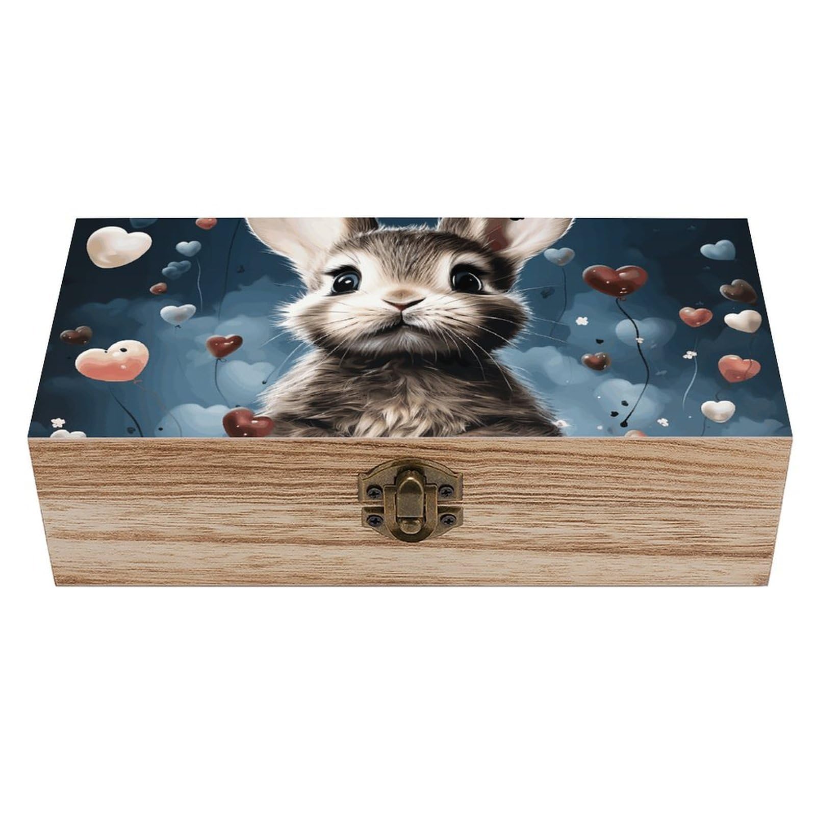Oudrspo Bunny Wooden Keepsake Box Decorative Memory Storage Box with Hinged Lid Small Jewelry Keepsake Boxes for Storing Gift Pictures Letters Time Capsule