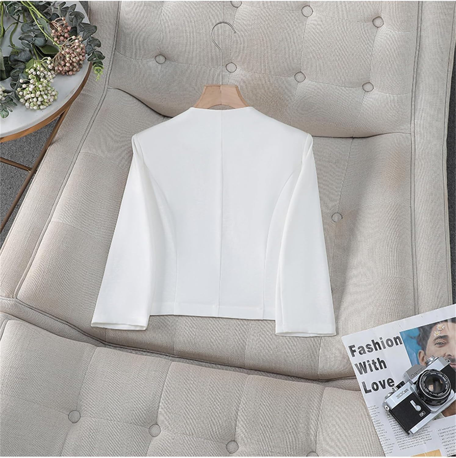 [ShuMing] ショート丈 カーディガン ノーカラー スーツジャケット レディース アウター ボレロ 七分袖 羽織りフォーマル