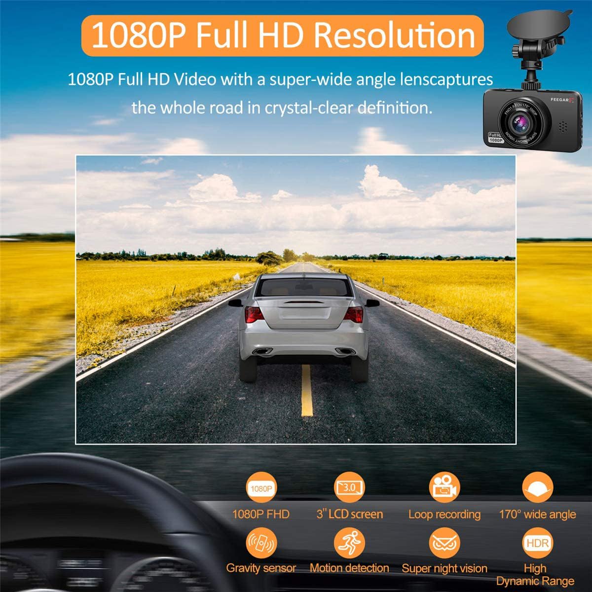 Wideorejestrator Feegar Patrol Kamera Samochodowa cofania Przód i tył Full HD Sensor Sony Kąt nagrywania 170 stopni G-sensor HDR Auto-start Tryb Nocny