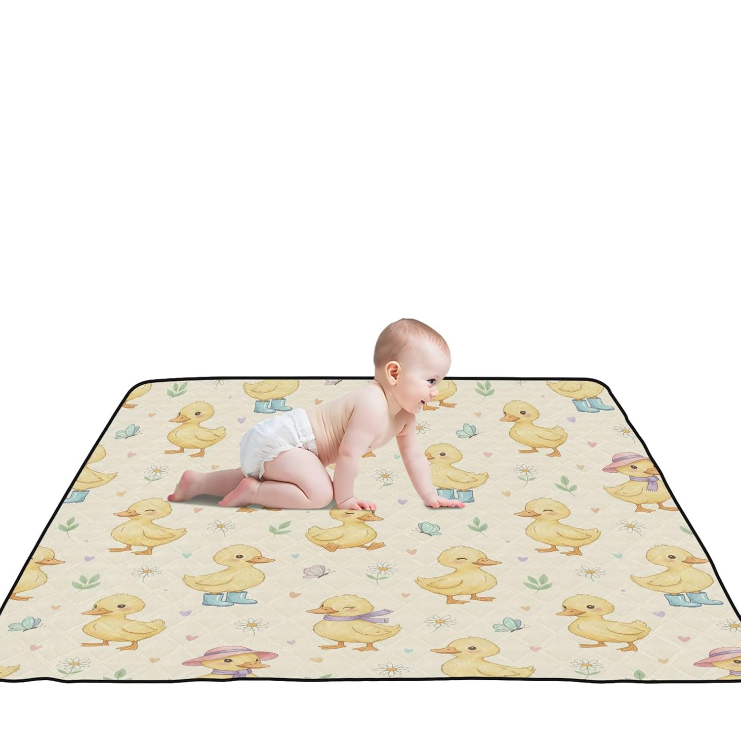 Burbuja Cartoon Duck Baby Play Mat for Floor 50x50 in, Foldable & Anti-Slip Baby Crawling Mat for Infants Toddlers Kids, Waterproof & Washable