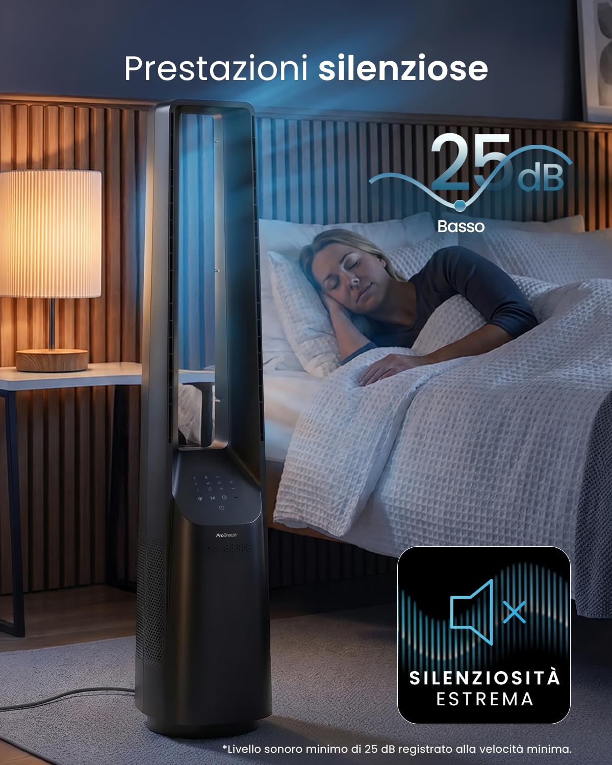 Pro Breeze 101cm rotorloser Ventilator - Smart Home Ventilator mit WLAN, Fernbedienung, LED Display, 6 Geschwindigkeiten - Turmventilator sehr leise, 5 Betriebsmodi, Auto 60° Oszillation, 7h Timer