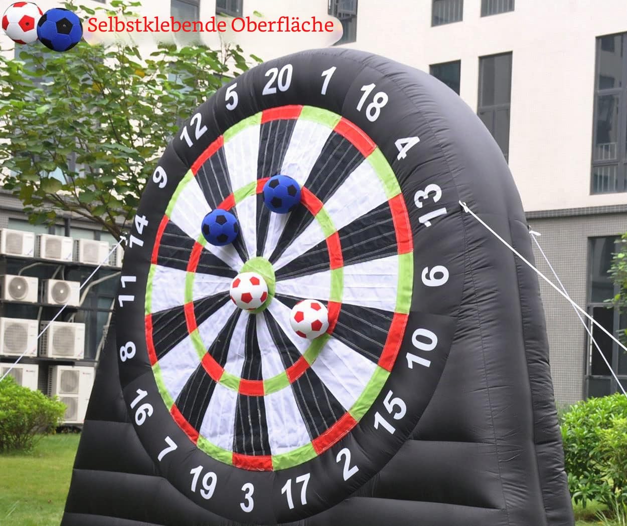 Aufblasbares Fußball-Dartboard mit Gebläse und 8 aufblasbaren Bällen für Outdoor-Sportarten, Spiel und Kick-Dartscheiben-Spiel, selbsthaftende Darts