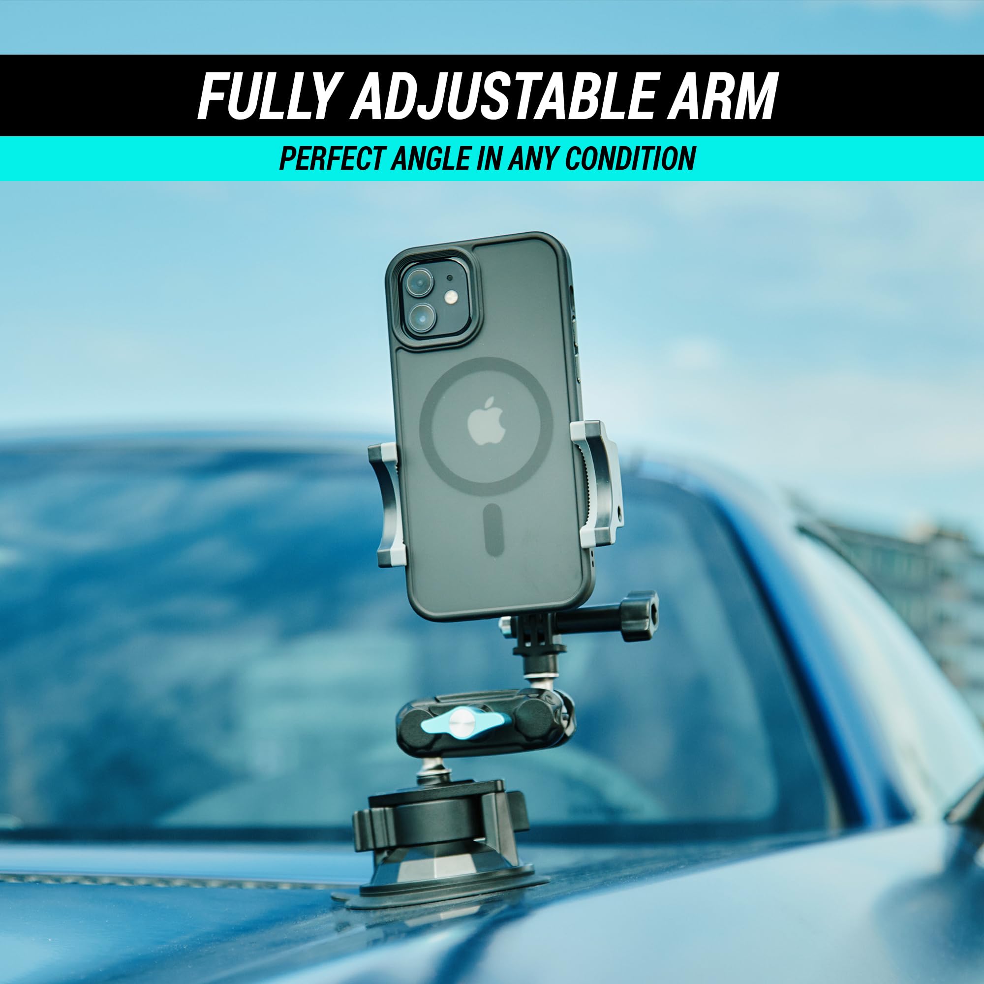 CARMOUNT Wytrzymały uchwyt techniczny - [Nowy 2023] Uniwersalny uchwyt na telefon, kompatybilny z uchwytem GoPro, uchwyt GPS, trwałe 3-punktowe regulowane ramię, mocny uchwyt na przyssawkę - uchwyt
