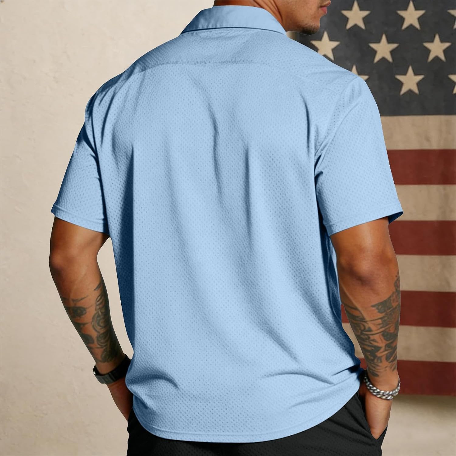 RTRDE Mens Casual Button Down Shirts Short Sleeve 4th of July 250th Anniversary American Flag Print Patriotic Shirt, S-3XL