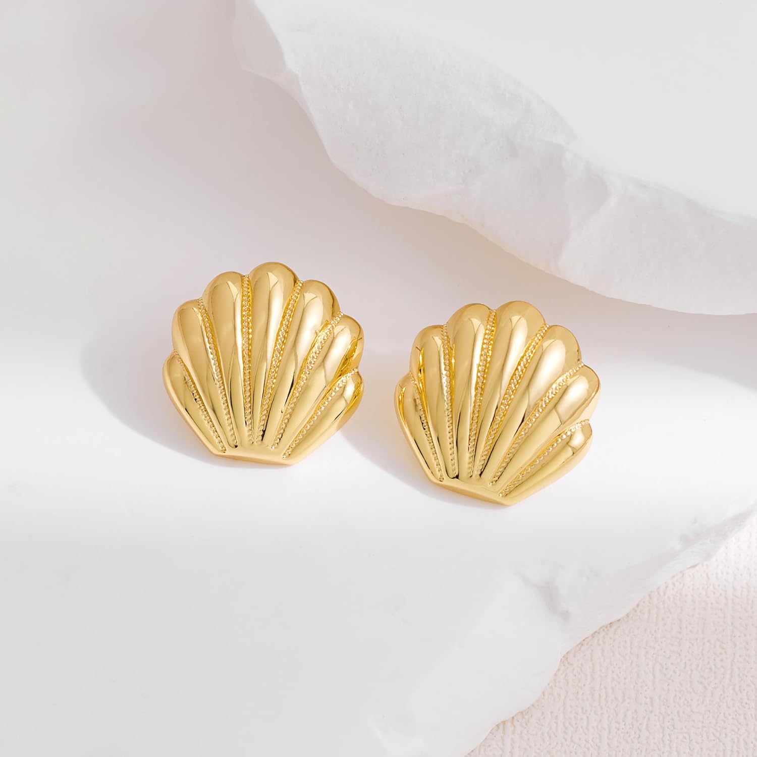Clip On Earrings Gold Plated Shell Studs for Non Pierced Ear Dainty Seashell Studs Fashion Summer Jewelry - Image 5