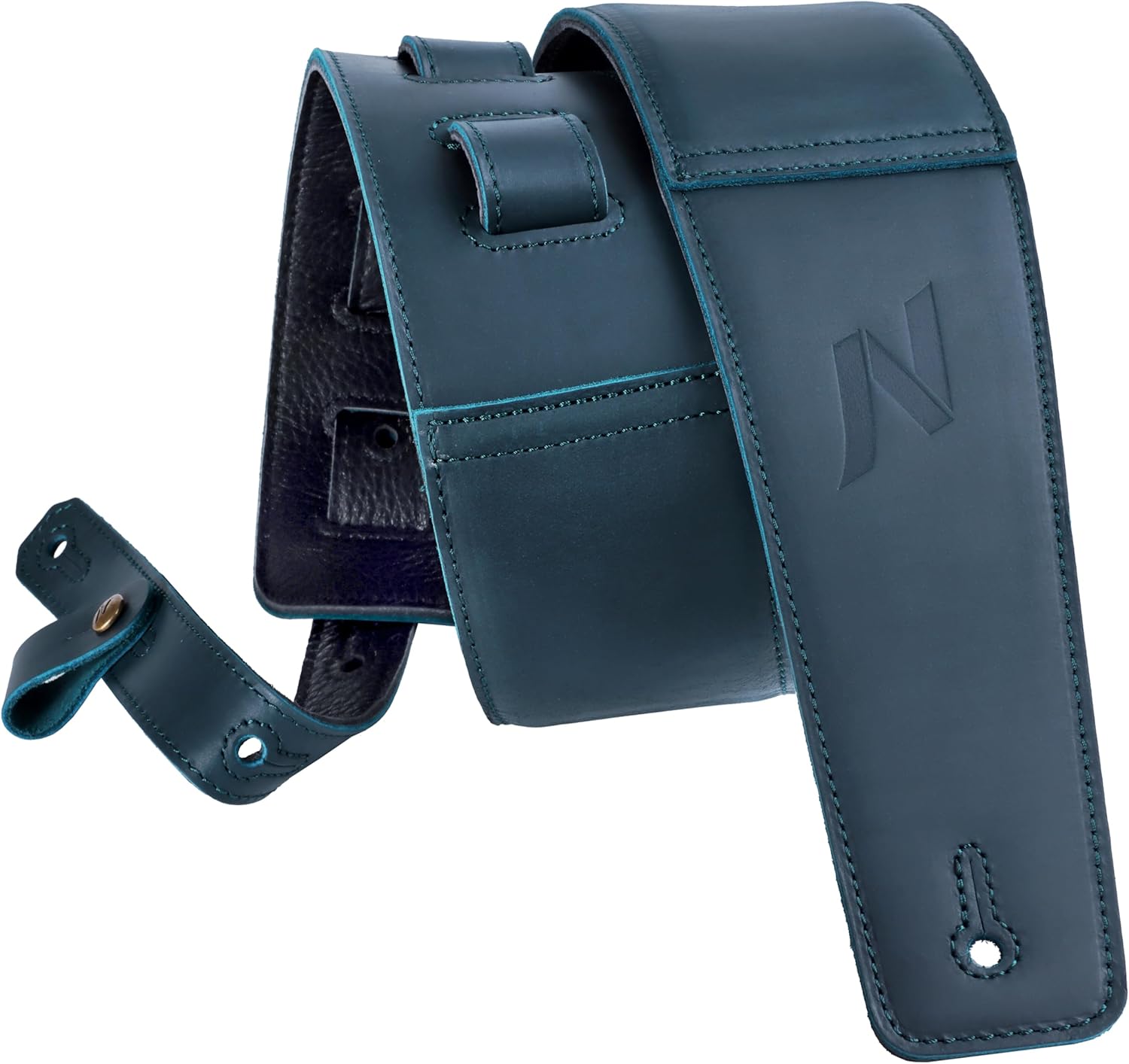 Nefelibata 3" Guitar Strap in First Layer Leather for Bass, Electric and Acoustic Guitars(Vintage Green)