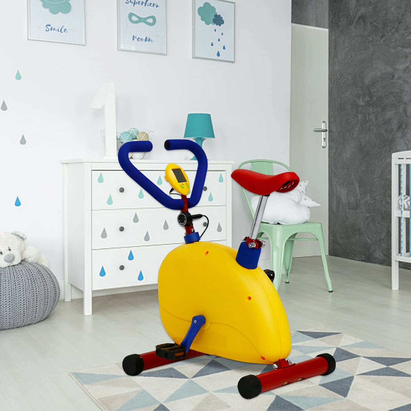 Stationäres Fahrrad-Trainingsgerät für Kinder, verstellbar, leise, Indoor-Fitness-Zyklus, für Jungen und Mädchen im Alter von 3–8 Jahren