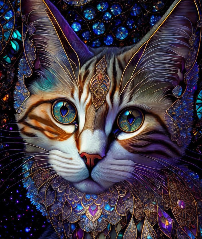 Poster chat effet vitrail de prestige - Toile d'art SERENDIPITP 58x90