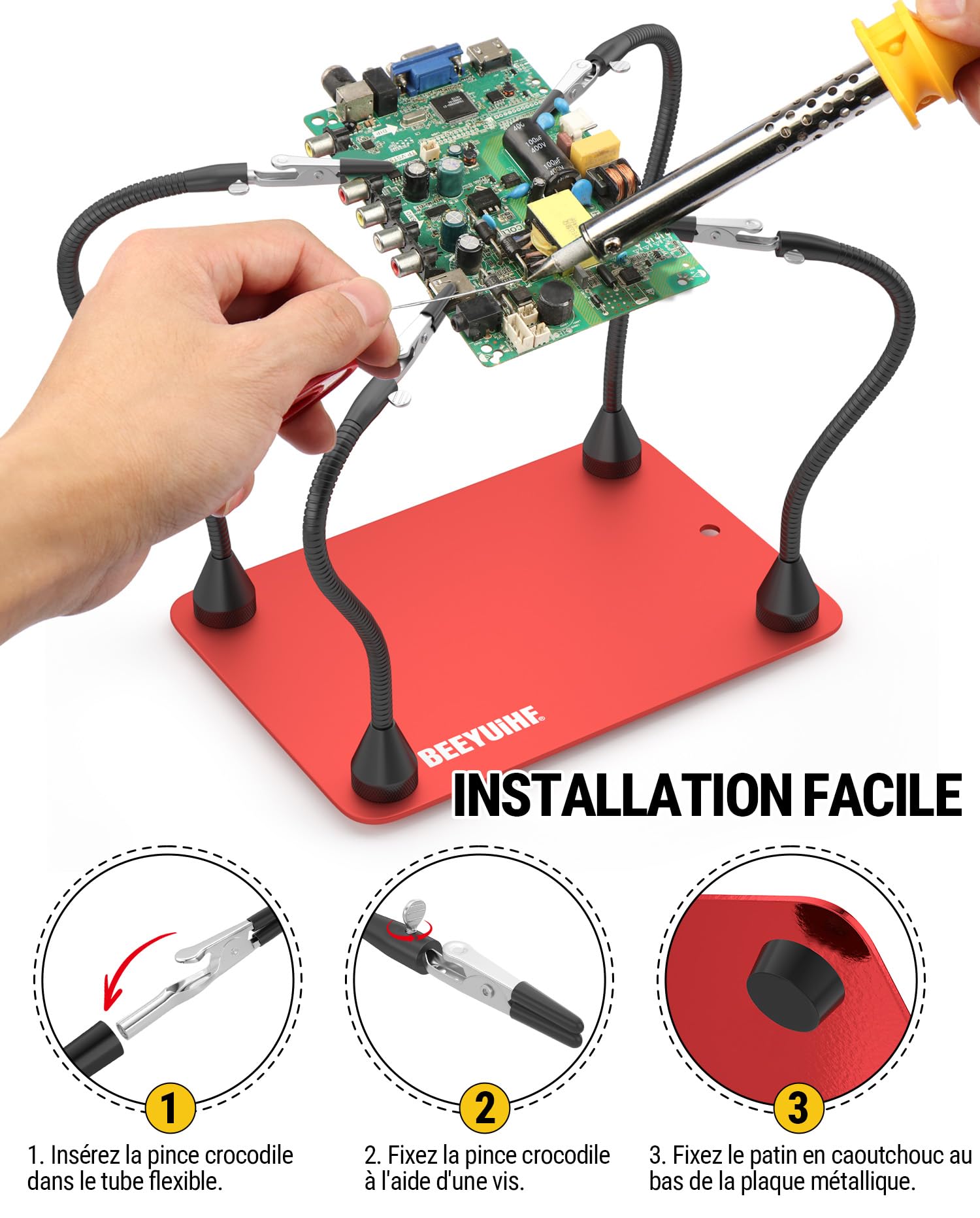 Troisieme Main pour Fer à souder avec 4 Bras Magnétique Flexibles Souder pour Réparation, Électronique, Modelisme, Créatifs, Bijoux, Atelier Hobby