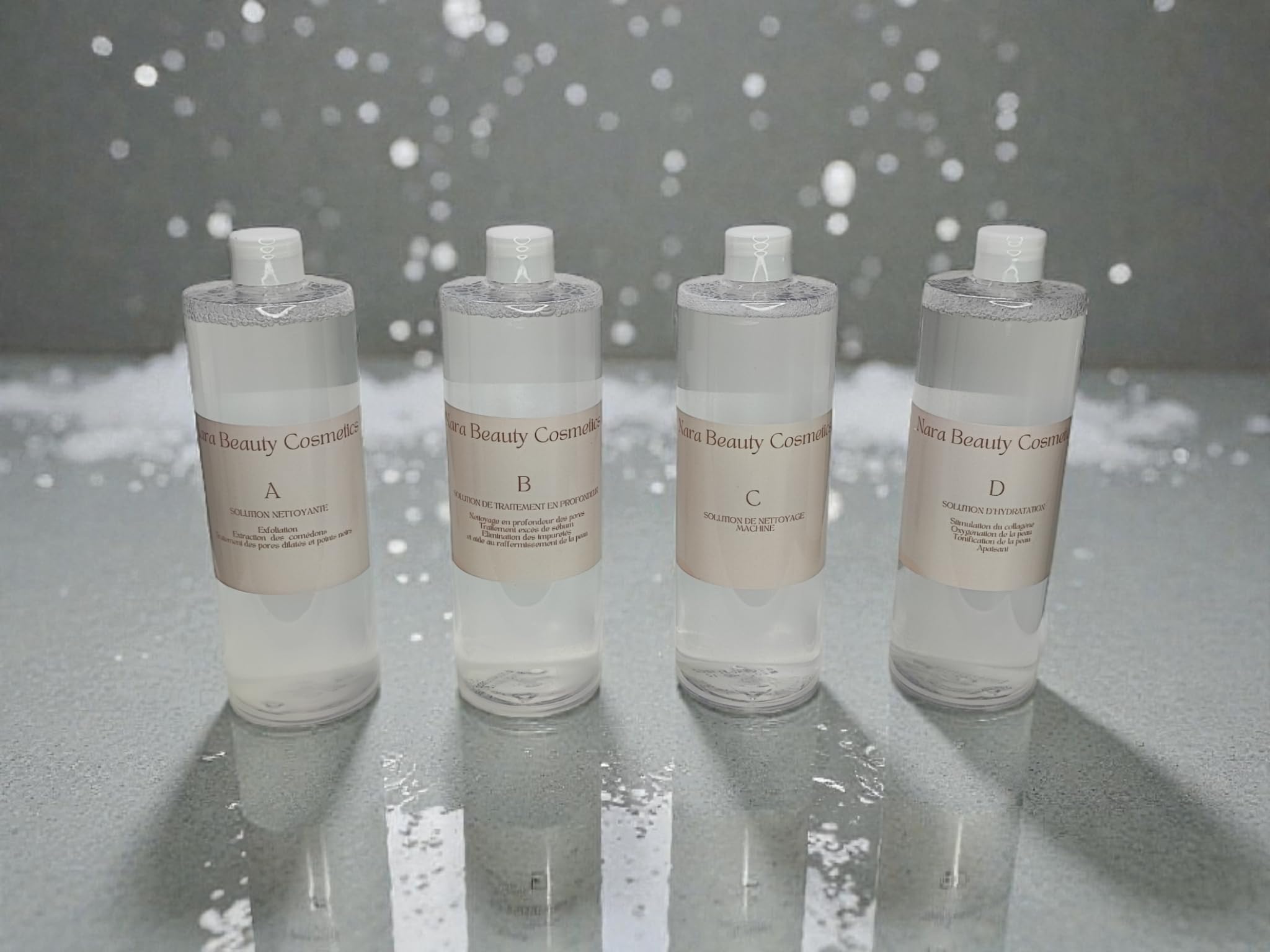 Kit Solutions pour machine Hydrafacial, 4 x 500 ml, Solutions de Nettoyage, Traitement, Hydratation et Entretien Machine - Nara Beauty Cosmetics