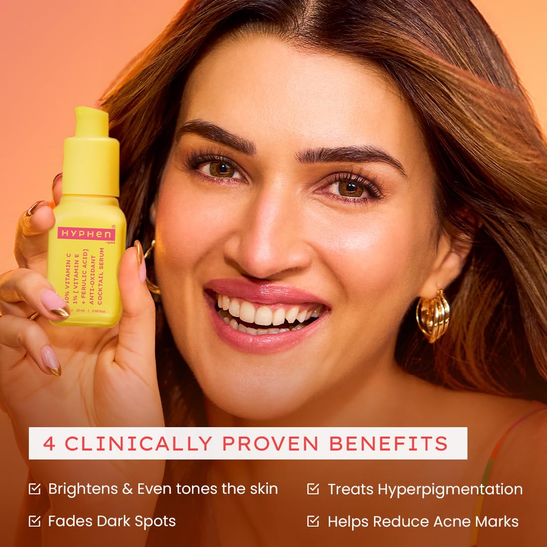 Hyphen 10% Vitamin C, 1% Vitamin E & Ferulic Acid Serum| Clinically Tested to Brighten, Treat Dark Spots & Pigmentation | 12Hr Slow Release Formula| Non-Irritating, Suitable for Sensitive Skin – 20ml