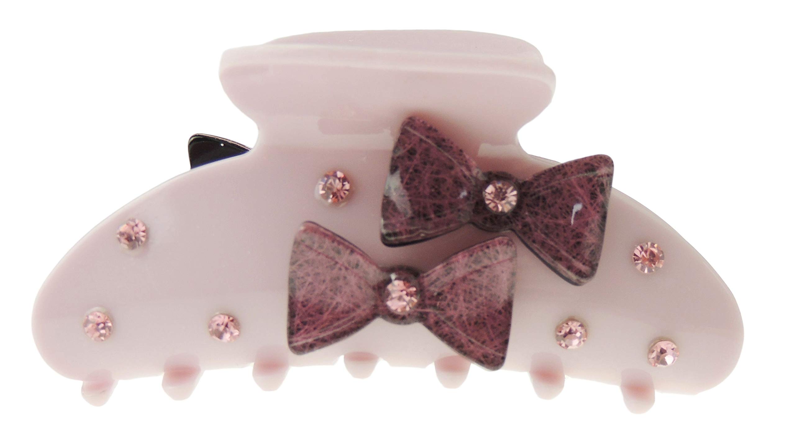 Sparkly Women Girls Crystal Diamante Rhinestone Jeweled Gems Wave Jaw Clip Octopus Clamp Grip Bridal Wedding Party Styling Fine Thin Hair Accessories Butterfly Claw 3D Bows (Dusky Pink)
