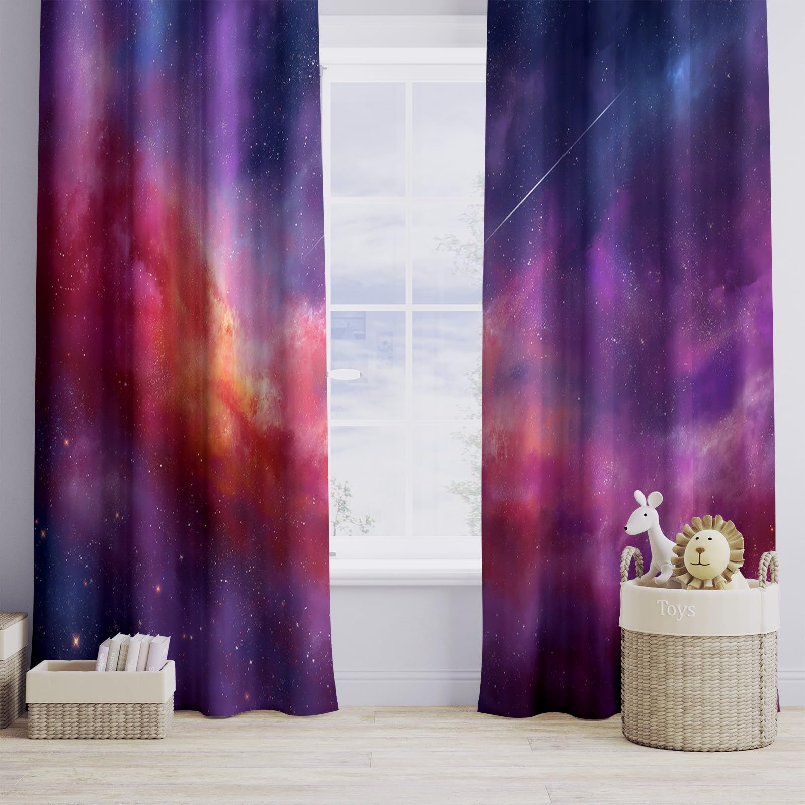 Générique Rideaux Occultants Météore Nébuleuse Lot de 2 Panneaux 140 x 260 cm, Isolation Thermique et Anti-Bruit à Œillets, Espace Univers Déco Douce pour Chambre Fille Violet Foncé